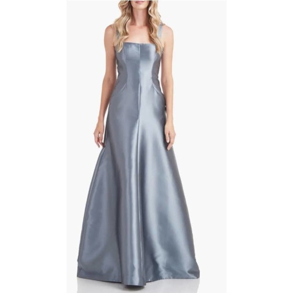 Kay Unger Tatiana Flared Sleeveless Satin Gown Nile Blue- Size 8- NWT- MSRP $348 - Picture 2 of 16